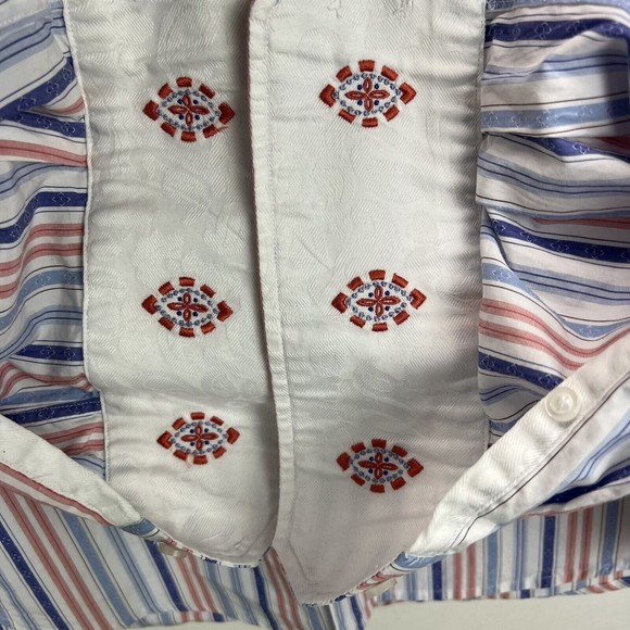 Robert Graham Blue Purple Striped Button Up Shirt Embroidered Cuffs Sz 39/15.5 - Picture 2 of 12